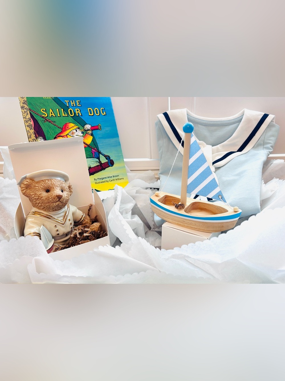 Baby Boy Nautical Gift Box 12M Sailor Outfit Lenox Bear Book Sailboat - Picture 15 of 16